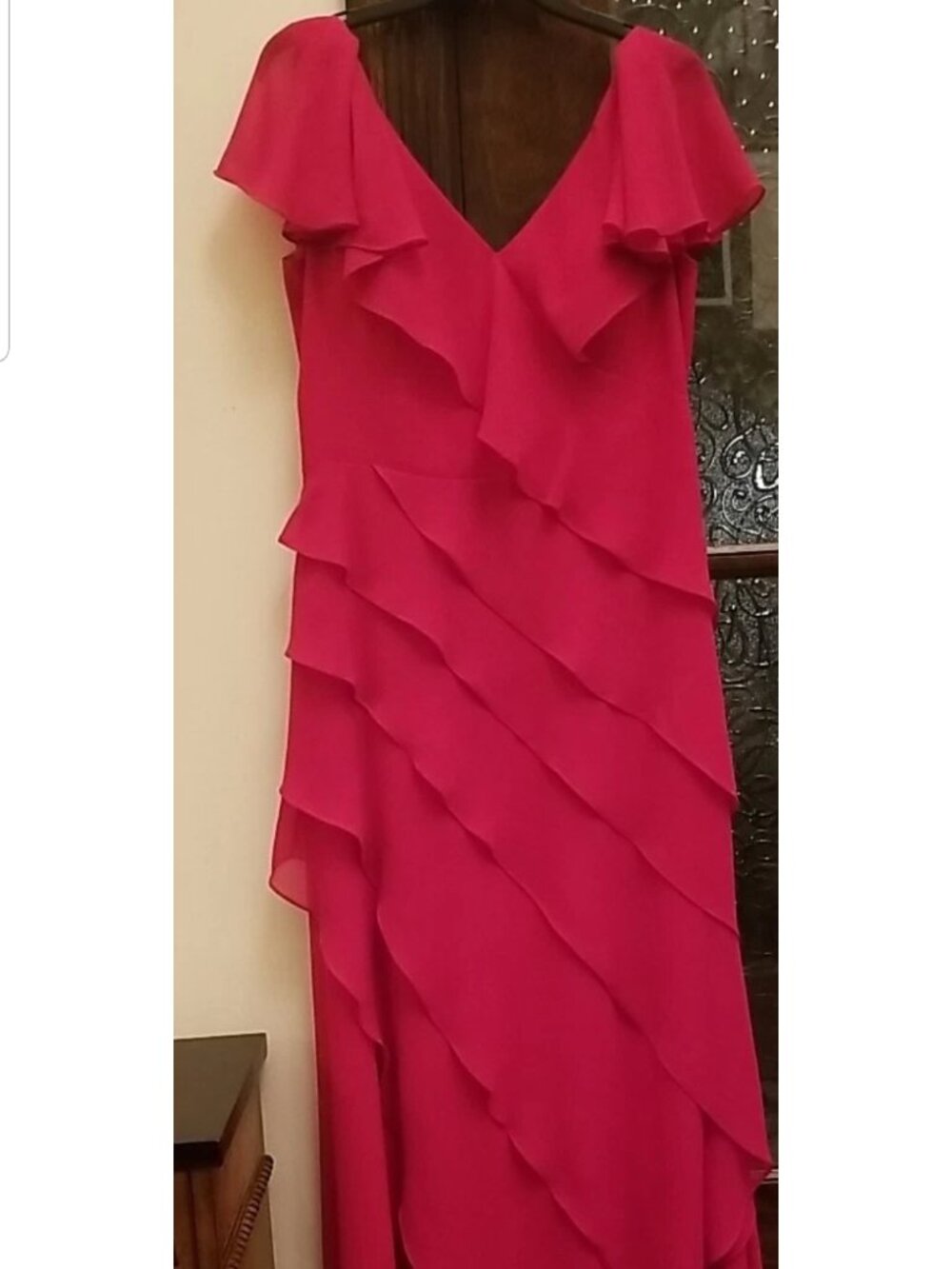 Teri Jon Rickie Freeman Designer $800 Pink Magenta Diagonally Tiered Gown Sz 12 - Picture 2 of 10